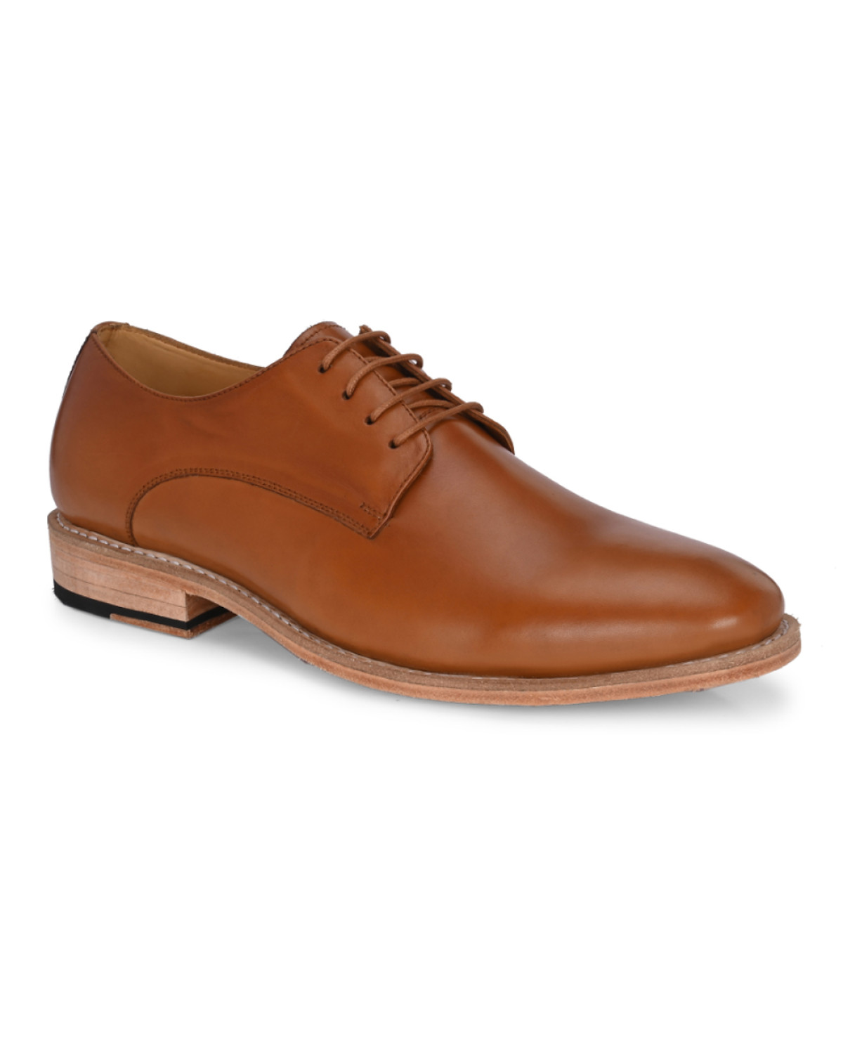 Lace-Up Genuine Leather Derby Shoe in Tan