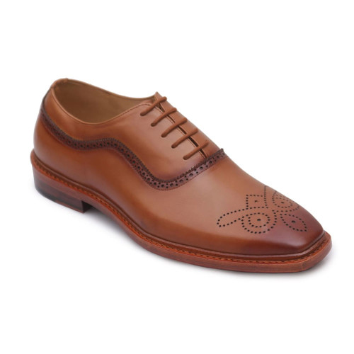 Elegant Lace-Up Tan Genuine Leather Derby Shoe for Men