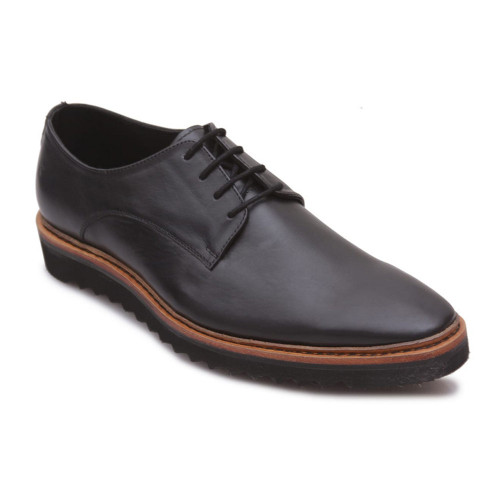 Lace-Up Black Genuine Leather Derby Shoe