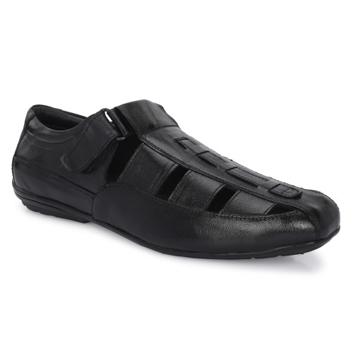 AYDINOVA Black Leather Roman Sandal for Men